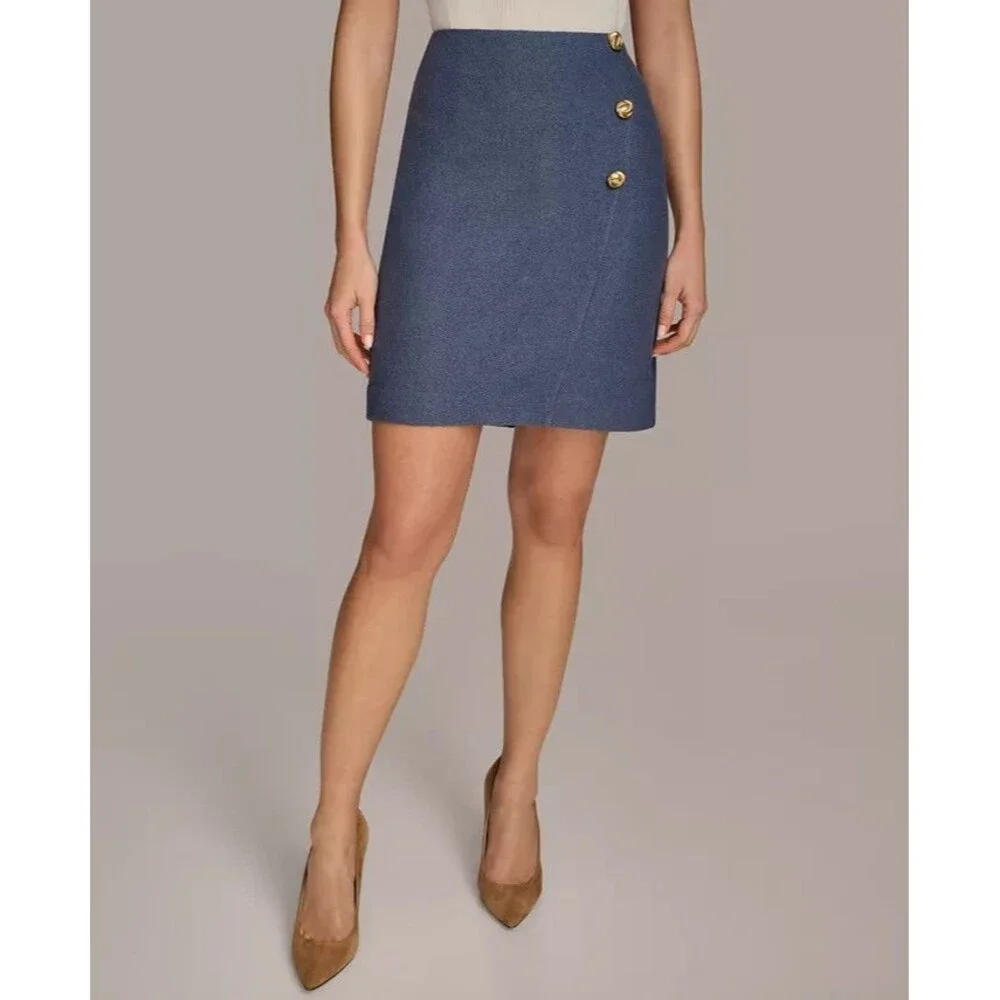 Donna Karan New York Women's Wool-Blend Trendy chic Dressy Pencil Skirt Blue 10